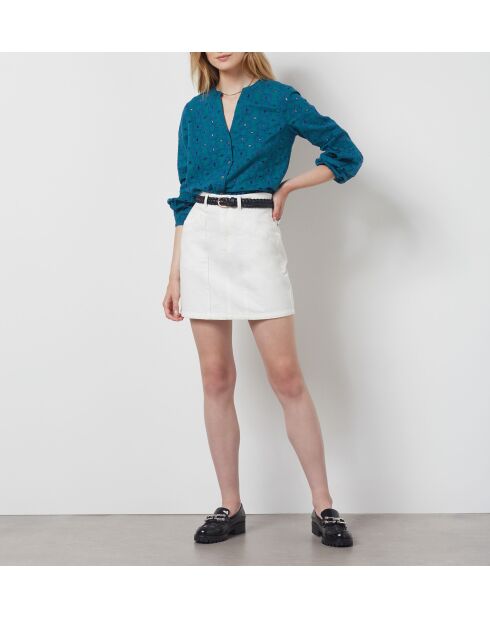 Leon hemd geborduurd blauwgroen