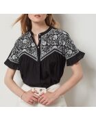 Schwarzes besticktes Mao-Shirt