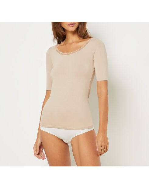 Maglietta Warm Me Up in pizzo color sabbia