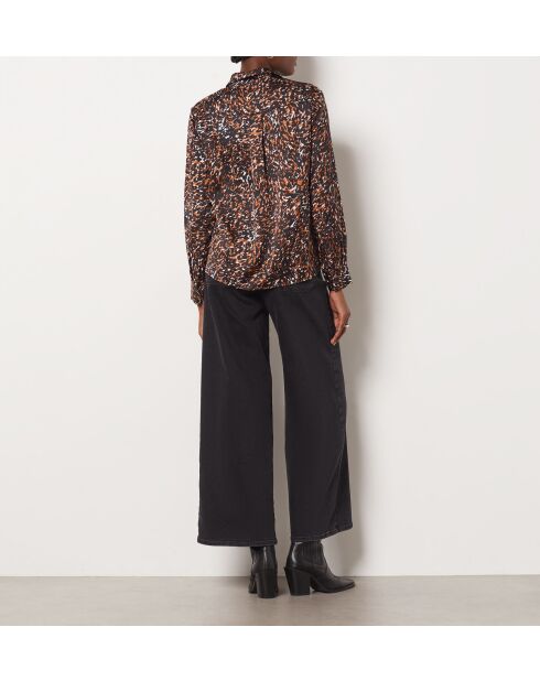 Nella shirt met bruine achtergrondprint