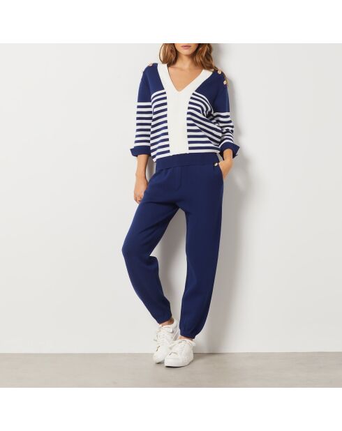 Pullover Coralise V ecru/blau