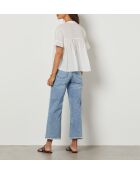 Ecrufarbenes besticktes Mao-Shirt