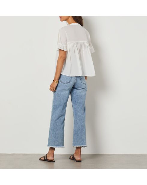 Ecrufarbenes besticktes Mao-Shirt