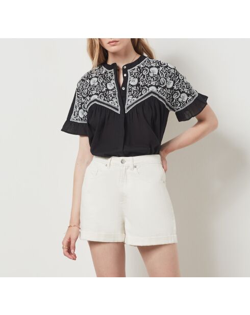 Schwarzes besticktes Mao-Shirt