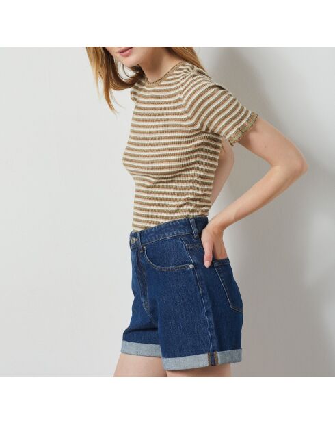 Top alla cannella a righe color oliva