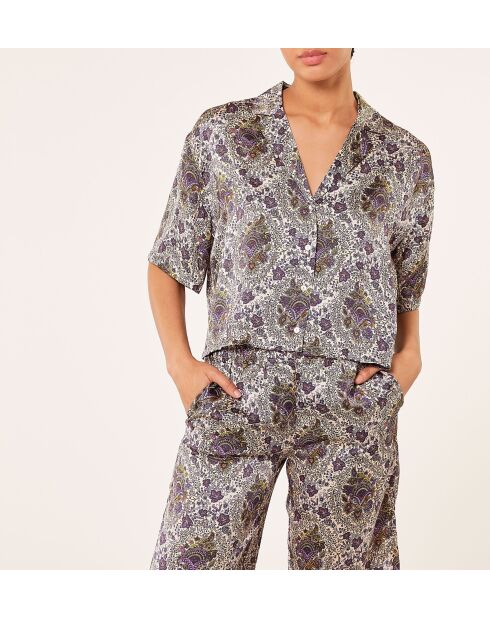 Reeva shirt met paarse achtergrondprint