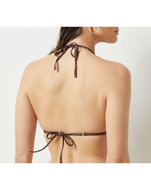 Reggiseno senza ferretto con capsula lea elui stampata su fondo marrone