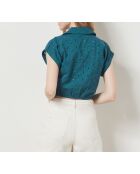 Geborduurd blauwgroen overhemd Leona