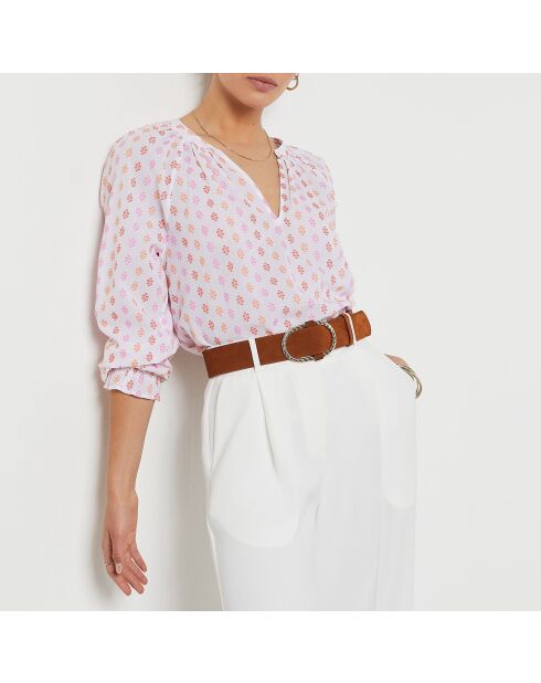 Blusa in jcq fared stampata su sfondo bianco