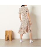 Abito Cesar stampato con fondo corallo