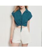 Geborduurd blauwgroen overhemd Leona