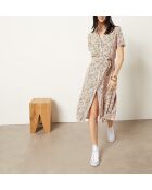 Abito Cesar stampato con fondo corallo