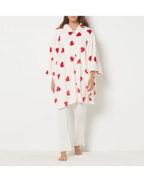 Virgiliz ecru poncho met hartjespatroon