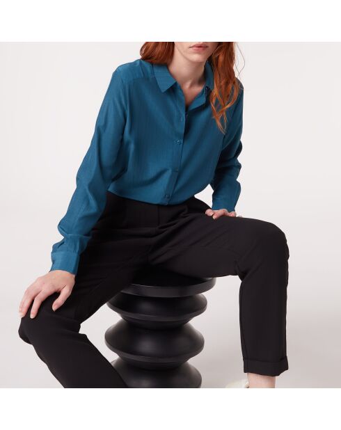 Chemise Ianis raye bleu pétrole