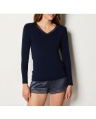 Warm Me Up Indigo T-shirt met kant