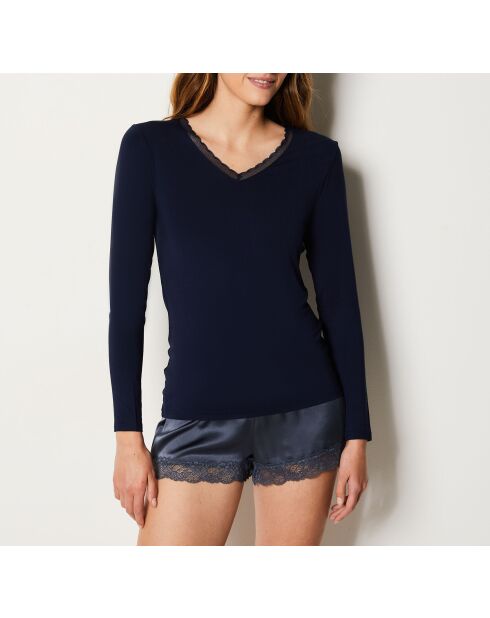 Warm Me Up Indigo T-shirt met kant