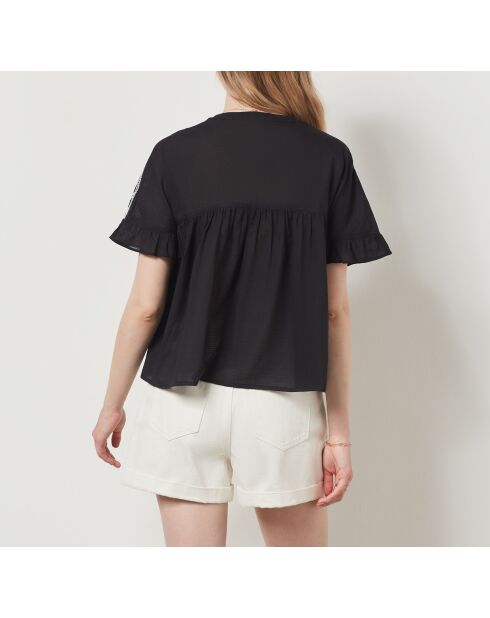 Schwarzes besticktes Mao-Shirt