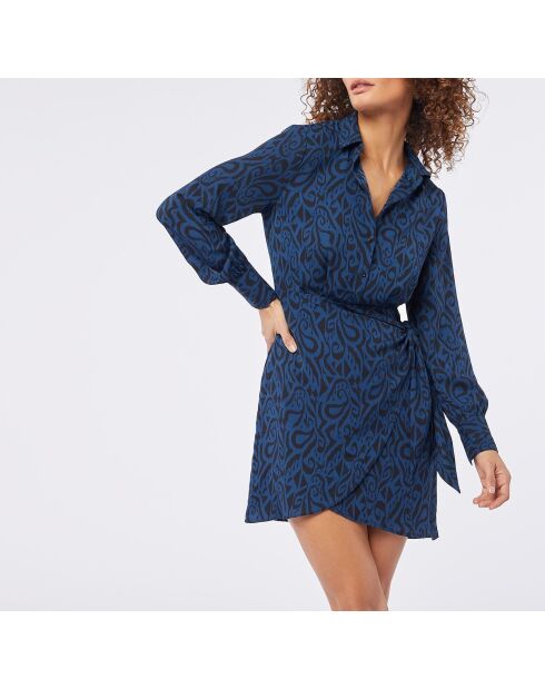 Dunkelblaues bedrucktes Kleid Promy