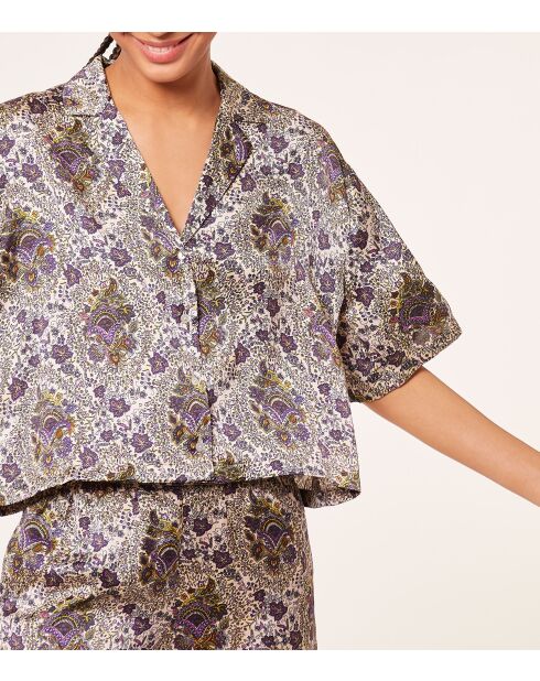 Reeva shirt met paarse achtergrondprint