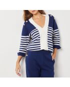 Pullover Coralise V ecru/blau