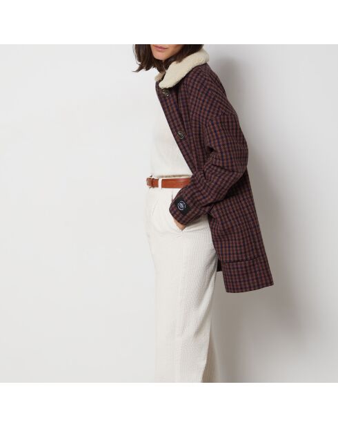 Manteau olive carreaux violet