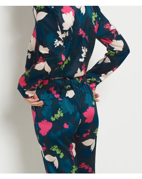 Bladerblauwe broek met print