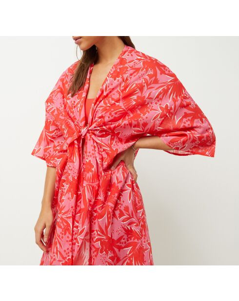 Kimono Tarah b imprimé fond corail