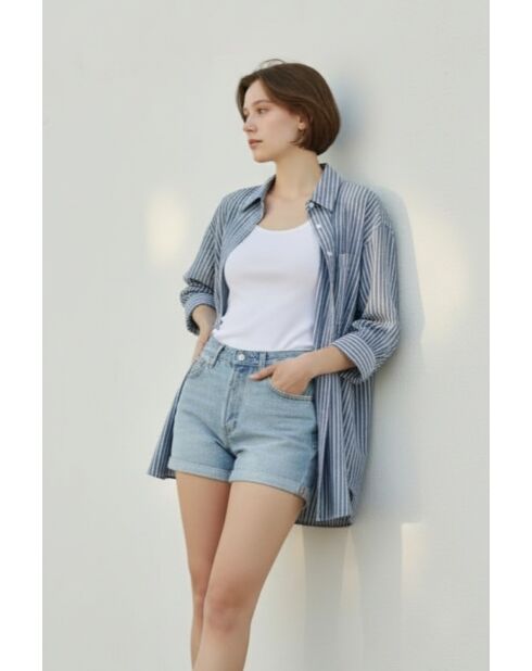 Chemise en lin mélangé Roxanne bleu jeans