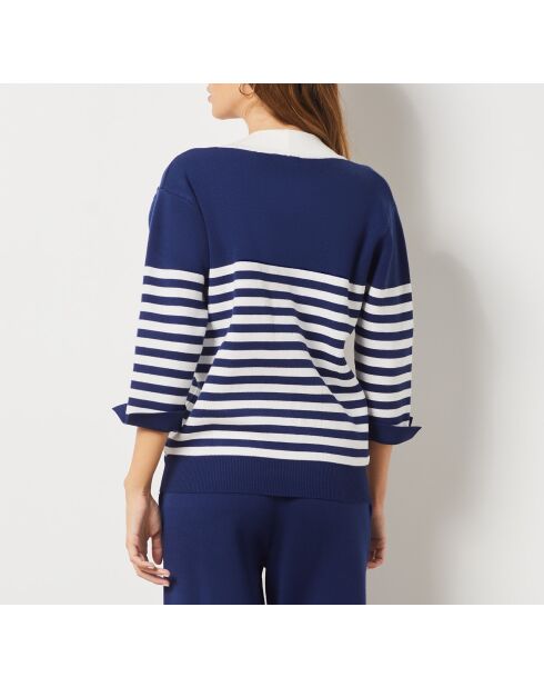 Pullover Coralise V ecru/blau