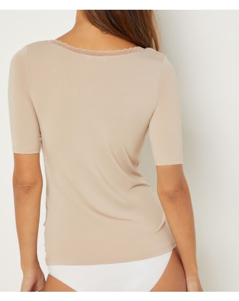 Maglietta Warm Me Up in pizzo color sabbia