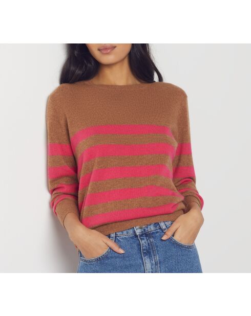 Anabelle trui met bruine en roze strepen