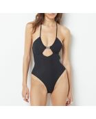 Flitsend zwart badpak uit één stuk zonder beugel en dunne bandjes