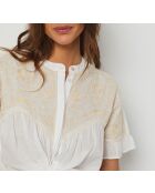 Ecrufarbenes besticktes Mao-Shirt