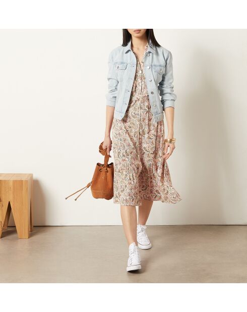 Vestido Cesar estampado con fondo coral