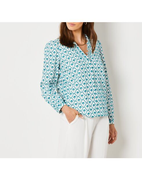 Besticktes Mireilla-Shirt mit weißem Hintergrunddruck