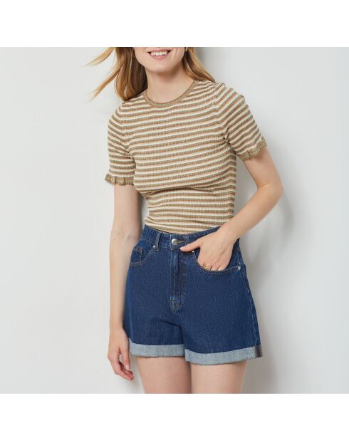 Top alla cannella a righe color oliva