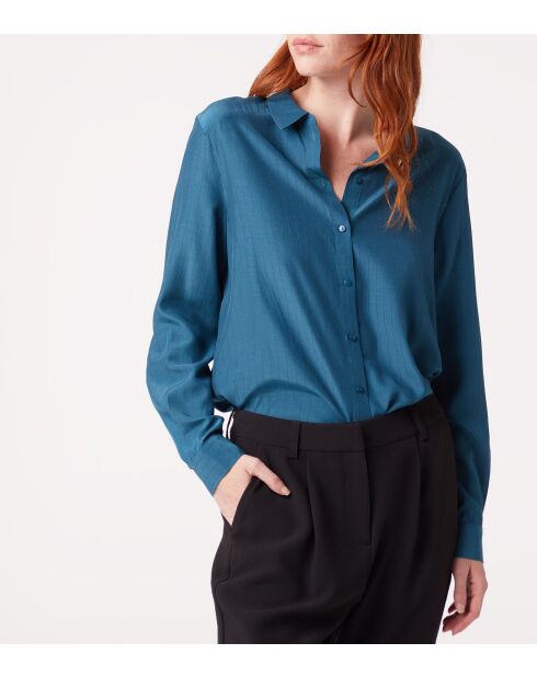 Chemise Ianis raye bleu pétrole