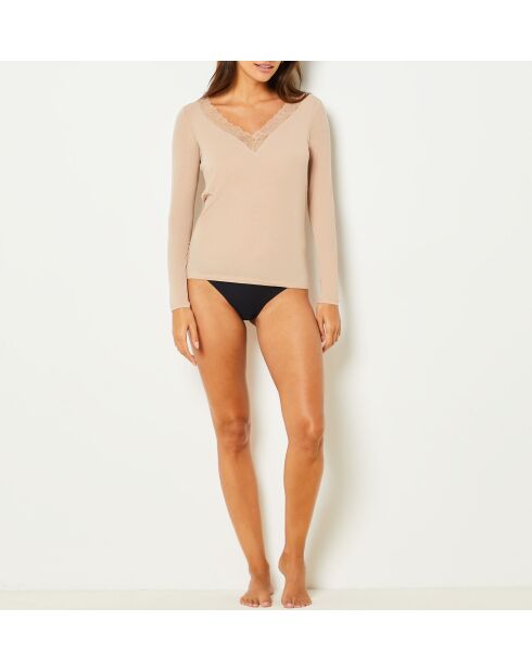 Maglietta Warm Me Up in pizzo color sabbia