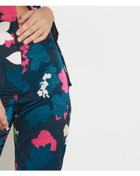 Bladerblauwe broek met print