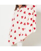 Virgiliz ecru poncho met hartjespatroon