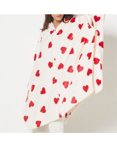 Virgiliz ecru poncho met hartjespatroon