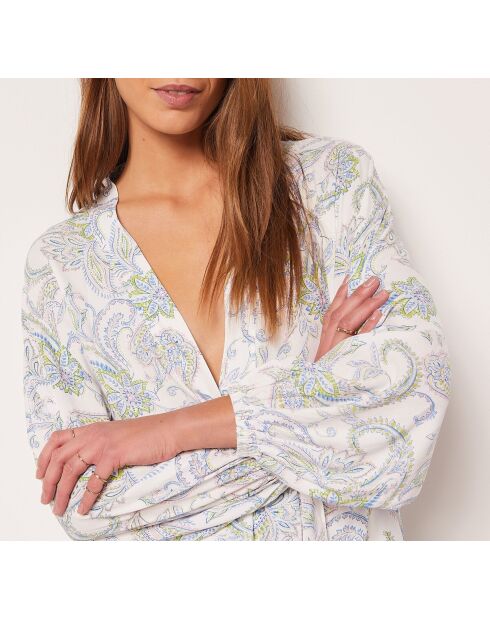 Bata estampada azul y verde de cachemir