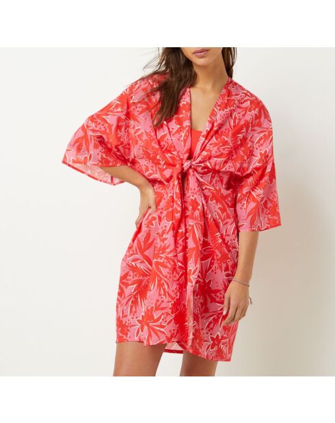 Kimono Tarah b imprimé fond corail