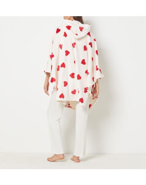 Virgiliz ecru poncho met hartjespatroon