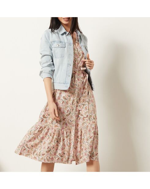 Vestido Cesar estampado con fondo coral