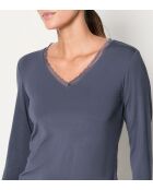 Warm Me Up marineblauw T-shirt met kant