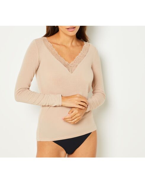 Maglietta Warm Me Up in pizzo color sabbia