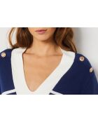 Pullover Coralise V ecru/blau