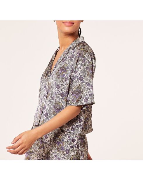 Reeva shirt met paarse achtergrondprint