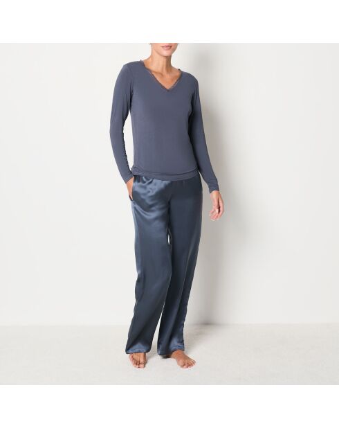 Warm Me Up marineblauw T-shirt met kant